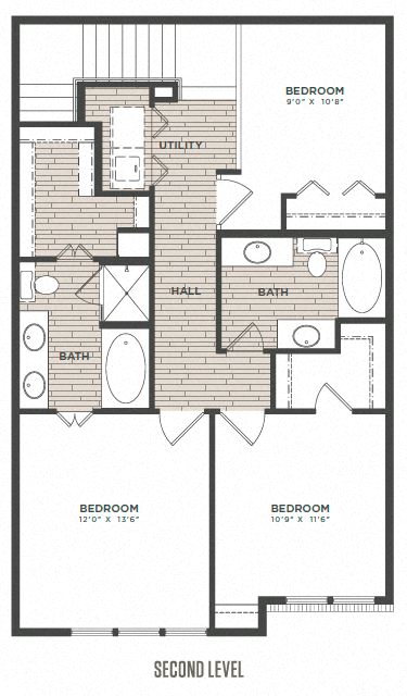 Floor plan for 3 beds, 2 baths, 1735 sqft